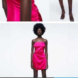 Zara pink satin dress with rhinestone straps